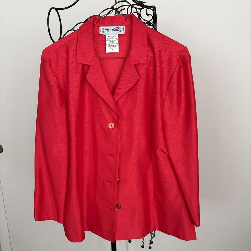 Jessica Howard Womens Red Blazer Size 14 in Excellent Condition